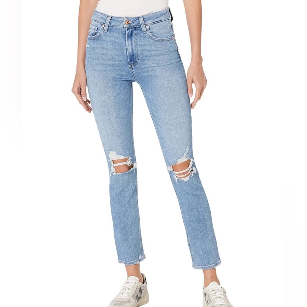 Paige Skyline Ankle Peg low rise Jeans Distressed Light Wash 25